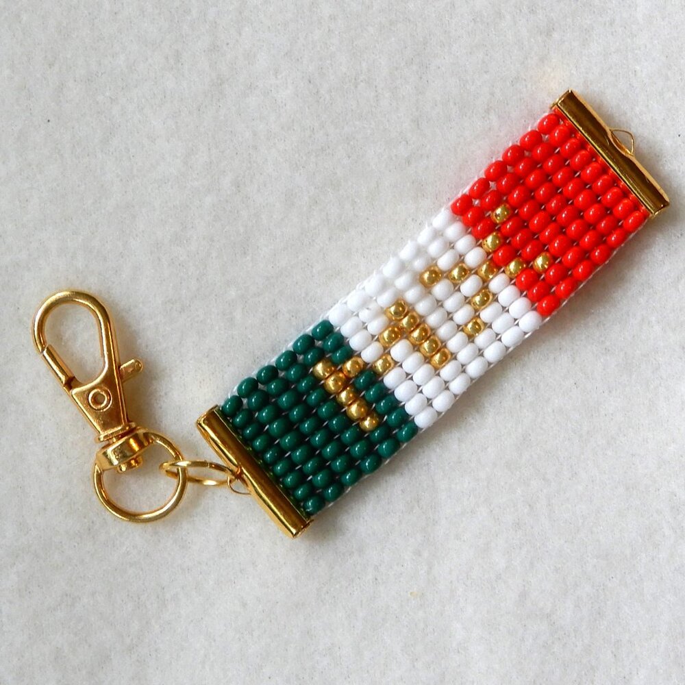 Mexico Mexican flag bead keychain, handmade, seed beads
